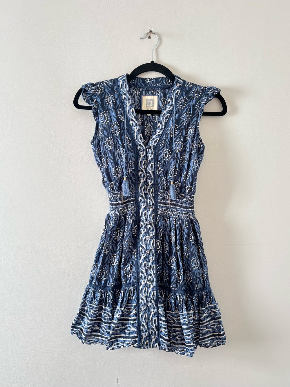 Bell by Alicia Bell Girls Hand Blocked Printed Mini Dress Tassels Blue